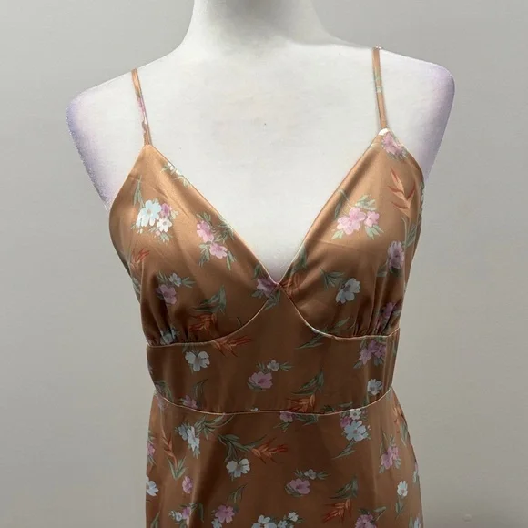 Pink Rose Floral Midi Dress - Tan and Pink - Picture 2 of 5